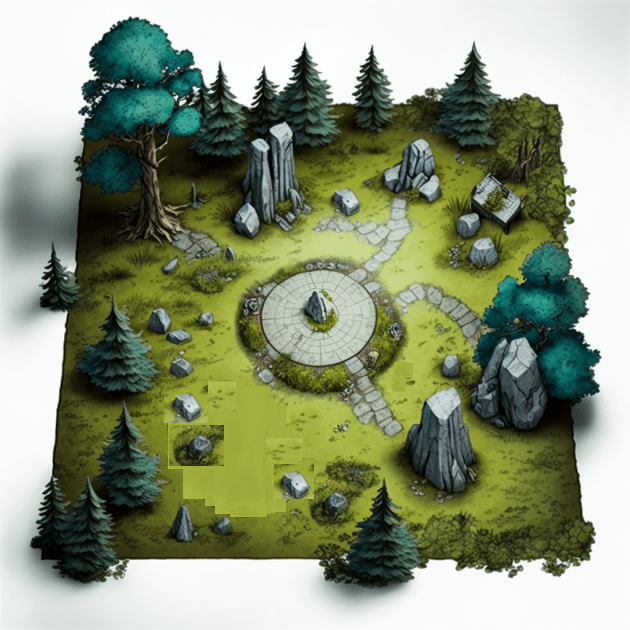 battle mat for a a forest clearing littered with a ring of stone monoliths